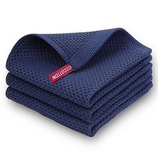 Living Heaven 純棉蜂巢掛環手巾, 3個, 海軍藍