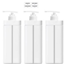 newnlook Milli 浴室按壓瓶 洗髮精補充空瓶 凝膠型 720ml 3入 + 4款標籤貼紙組, 1套, 白色(補充空瓶)