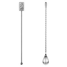 Casabeni 不鏽鋼方形搗棒 + 雞尾酒匙套組, 1套, 銀色(搗棒)