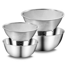 bella cuisine 不鏽鋼攪拌盆 + 濾網 2件組, 1套, 攪拌盆 22cm + 濾網 22cm + 攪拌盆 24cm + 濾網 24cm