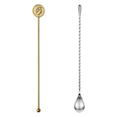 Casabeni 不鏽鋼圓形搗棒 + 雞尾酒匙套組, 金色(搗棒), 1套