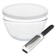 bella cuisine OvenGlass耐熱玻璃攪拌碗 2.5L + 2合1手持起司研磨刨絲器套組, 1套, 攪拌碗 + 刨絲器