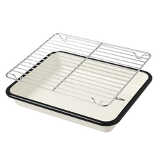 EJIRY LEMO 琺瑯方形托盤 奶油象牙白 + 不鏽鋼網架套組, 1套, 方形托盤 + 不鏽鋼網架