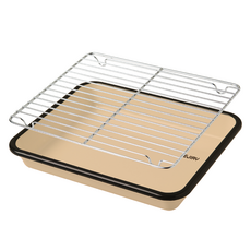 EJIRY Lemo 琺瑯方形托盤 炭米色 + 不鏽鋼網 套組, 1套, 方形托盤 + 不鏽鋼網