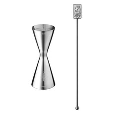 Casabeni 居家調酒 雞尾酒全不鏽鋼量酒器 45ml / 60ml + 方形搗棒套組, 1套, 銀色(搗棒)