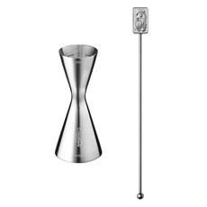 Casabeni 居家調酒 雞尾酒全不鏽鋼量酒器 30ml / 60ml + 方形搗棒組合, 銀色(搗棒), 1套