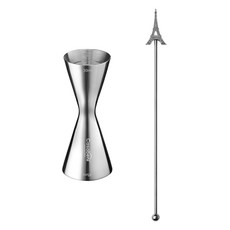 Casabeni Hometending 雞尾酒全不鏽鋼計量量酒器 30ml / 45ml + 艾菲爾調酒搗棒組, 銀色(調酒搗棒), 1套