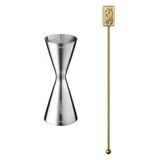 까사베니 홈텐딩 칵테일 올스텐 계량 지거 45ml / 60ml + 사각 머들러 세트, 골드(머들러), 1세트