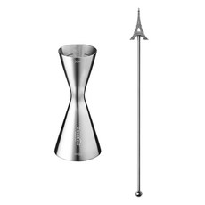 까사베니 홈텐딩 칵테일 올스텐 계량 지거 30ml / 60ml + 에펠 머들러 세트, 실버(머들러), 1세트