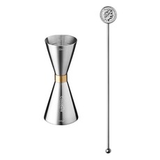 까사베니 홈텐딩 칵테일 골드링 계량 지거 30ml / 45ml + 머들러 세트, 실버 원형(머들러), 1세트