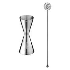 Casabeni 家用調酒 全不鏽鋼量酒器 30ml / 45ml + 圓形搗棒組合, 1套, 銀色(搗棒)