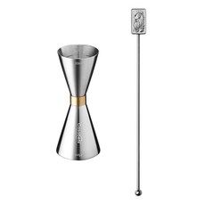 Casabeni 居家調酒雞尾酒金環量酒器 30ml / 45ml + 搗棒組, 1套, 銀色 方形(搗棒)