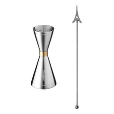 까사베니 홈텐딩 칵테일 골드링 계량 지거 30ml / 60ml + 머들러 세트, 실버 에펠(머들러), 1세트