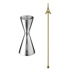 Casabeni 居家調酒雞尾酒全不鏽鋼量酒器 30ml / 60ml + 艾菲爾搗棒套組, 1套, 金色(搗棒)