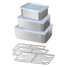 加深型不鏽鋼保鮮盒3件組, 1套, 不鏽鋼容器3種 + 不鏽鋼網3種 + 蓋子3種