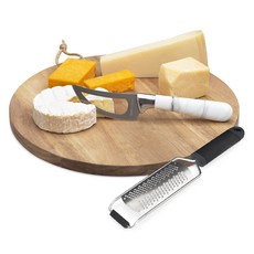 bella cuisine 圓形擺盤砧板 30cm + 起司刀 + 2合1手持起司刨絲器套組, 1套