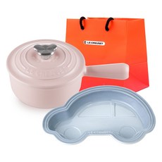 LE CREUSET 小熊醬料鍋 + 嬰兒午餐盤 2件組 + L號購物袋, 1套, 雪紡粉(醬料鍋), 海岸藍(午餐盤), 醬料鍋 + 午餐盤 + L號購物袋