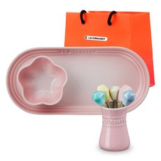 LE CREUSET 甜點餐具組 8入+購物袋 S, 1組, 貝殼粉紅(橢圓盤、花球）、冰沙(食物挑選套裝）, 橢圓盤+花球+食物簽名組+購物袋S
