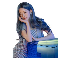 女性用蕾絲仿真頭皮自然分線豐盈捲髮全頂假髮 S, 煙燻灰藍色, 1個