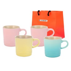 LE CREUSET 卡布奇諾馬克杯+購物袋S組 5入, 1組, 雪紡粉紅+愛麗絲+雪紡粉紅+清涼薄荷, 4種馬克杯+購物袋S