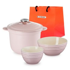 LE CREUSET Gourmet 飯碗湯碗 3件組 + L號購物袋, 雪紡粉, 飯鍋 2L + 飯碗 + 湯碗 + L號購物袋, 1套