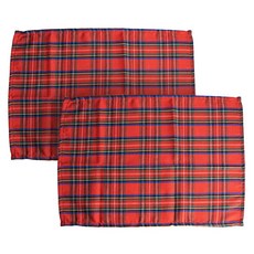 聖誕布藝復古格紋餐墊, 紅色, 50 x 36 cm, 2個