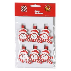 黑色樹聖誕裝飾木夾, 6個, 雪人