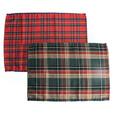 聖誕節布藝復古格紋餐墊2件組, 1套, 50 x 36 cm, 紅色 + 綠色