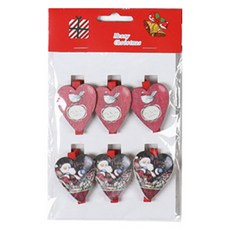 黑色樹聖誕裝飾木夾, 6個, 愛心