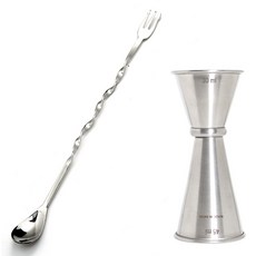 King Metal Works Claro 經典量酒器 30ml 45ml + 標準型吧匙 245mm 套組, 銀色, 1套