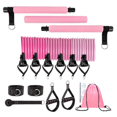 可調式重量彈力帶棒 + 握把 重量訓練全套組, 1套, 粉紅色