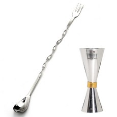 King Metal Works Claro 纖薄量酒器 15ml 30ml + 標準型吧叉匙 245mm 套組, 銀色, 1套