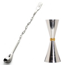 King Metal Works Claro 纖薄量酒器 30ml 45ml + 標準型吧匙 245mm 套組, 銀色, 1套