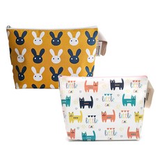 Dotomari 防水多用途收納包 2件組, 小貓, 黃色兔子