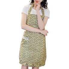씨오브비 꽃무늬 포켓 앞치마, 올리브그린, 1개