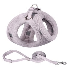 퍼피드림 반려동물 보송 따뜻 겨울용 털 하네스 + 리드줄 세트 00183, 그레이, 1개
