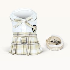 펫츠랜드 강아지 클래식 교복 하네스 + 리드줄 세트, 여아 베이지, 1세트