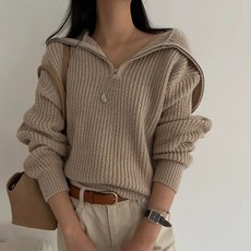 Paperments 女款 Beje 寬鬆版型高領半拉鍊針織衫