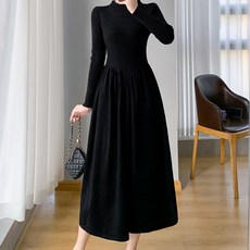 비비에모 반터틀넥 슬림핏 세로 스트라이프 골지 튜튜 롱원피스 08929