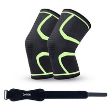 SRPORTS MEDICAL Dareum 多合一緊身健身登山護膝 袖套型2入 + 一字型綁帶套組, 1套, 綠色(袖套型), 黑色(一字型綁帶)