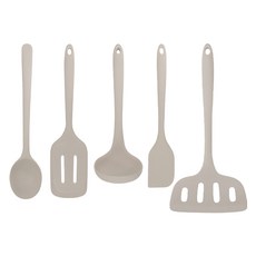 LILIVE 方便使用的矽膠烹飪工具5件組 S, 1套, 摩卡灰, 料理匙 + 刮刀 + 鍋鏟 + 湯勺 + 玉子燒鍋鏟