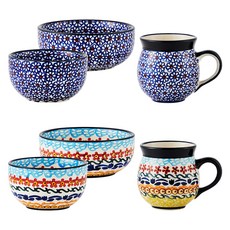 PAWIE Jallipie 雙人飯碗大碗馬克杯組, 1套, 海軍藍混色, 飯碗 2入 + 大碗 2入 + 馬克杯 2入