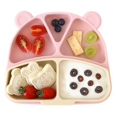 myellie 幼兒用矽膠超強力吸盤餐盤 4格 + 2格組合, 1套, 粉紅色