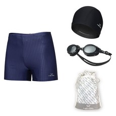 HEST 男性三分四角室內泳褲 HTB-M13 + 泳鏡 HTB-GGK17 + 泳帽 HTB-CF01 + 塑膠收納袋 4件組