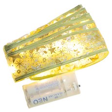 LED樹燈禮物緞帶裝飾 4m, 金色暖黃, 1個