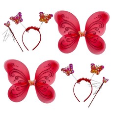 Party09 妖精翅膀髮箍魔法棒套組, 紅色, 2套