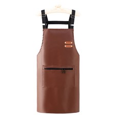 cofv 拉鍊口袋家用廚房防水圍裙, 棕色, 1個