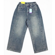 토마토팩토리 여성용 아티크 빈티지워싱 사이드폴딩 벌룬 와이드 데님 팬츠 기본