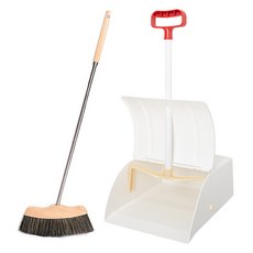 크린메이트 고급 원목 빗자루 자동 쓰레받기 세트, 1세트, 혼합색상