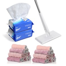 MONACO OLIVE 一鍵式靜電除塵拖把 + 除塵紙 30張 x 2包 + 超細纖維抹布 20張 套組, 1套